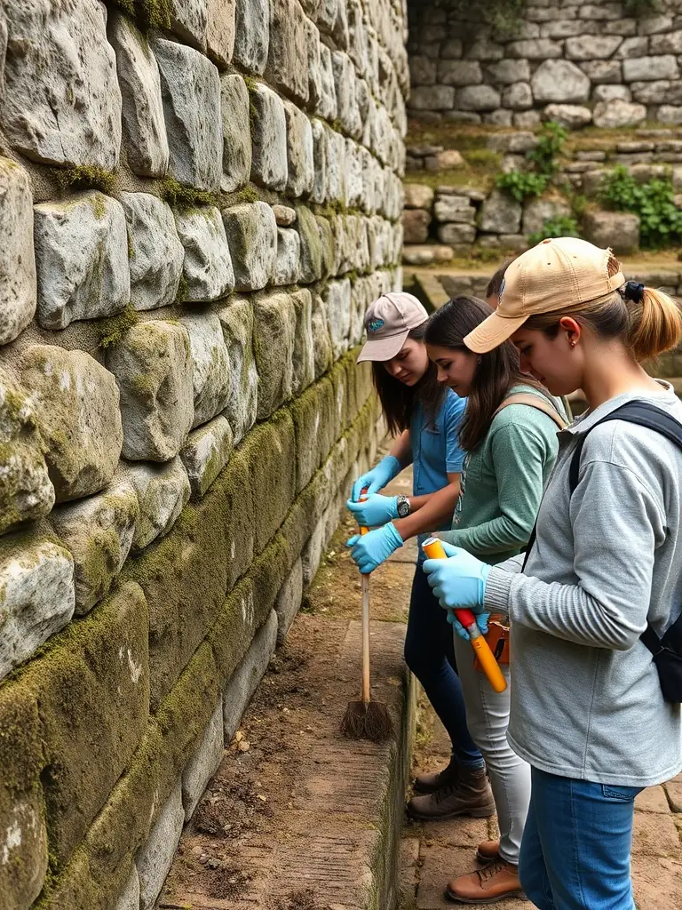 A photograph of volunteers cleaning up a local historical site as part of a community project organized by COMITE DU CRU FITOU.