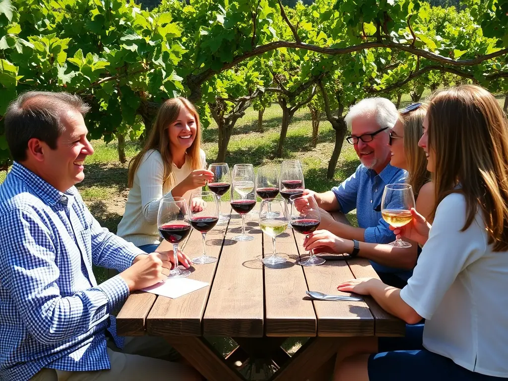A vibrant image showcasing participants enjoying a wine tasting event at a local vineyard, highlighting the cultural and social aspects of the activity.